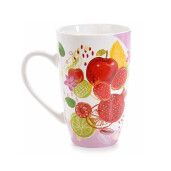Cana ceai cu infuzor, portelan multicolor in cutie cadou, Fructe Ø 8,5 cm x 13,5 H, 450 ml