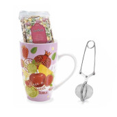 Set 4 cani portelan multicolor, 4 infuzoare otel ceai, 4 pliculete ceai in cutie cadou II Ø 8,5 cm x 13,5 H, 13,5 H, 450 ml