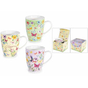Set 3 cani portelan in cutii cadou Fluturasi Ø 8,5 cm x 10,5 H, 350 ml