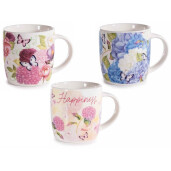 Set 3 cani portelan multicolor in cutii cadou Hortensii II  Ø 8,5 cm x 9 H, 350 ml
