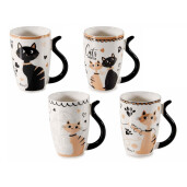 Set 4 cani portelan multicolor Pisicute 8.5x12 cm, 350 ml