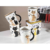 Set 4 cani portelan multicolor Pisicute 8.5x12 cm, 350 ml