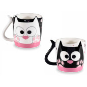 Set 2 cani in cutie cadou portelan Pisicute 9x9 cm, 400 ml