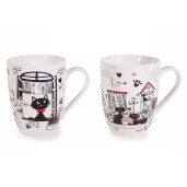 Set 2 cani portelan multicolor in cutii cadou Pisicuta Ø 8 cm x 10,5 H, 300 ml