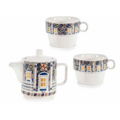 Set 2 ceainice, 4 cesti portelan multicolor 14.5x8.5x20.5 cm, 320 ml, 190 ml