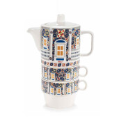 Set 2 ceainice, 4 cesti portelan multicolor 14.5x8.5x20.5 cm, 320 ml, 190 ml