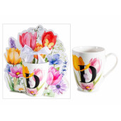 Cana portelan multicolor in cutie cadou litera D Ø 8 cm x 10,5 H, 300 ml