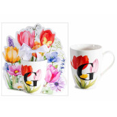 Cana portelan multicolor in cutie cadou litera G Ø 8 cm x 10,5 H, 300 ml