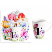 Cana portelan multicolor in cutie cadou litera T Ø 8 cm x 10,5 H, 300 ml