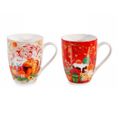 Set 6 cani Craciun portelan multicolor 8x10 cm, 300 ml