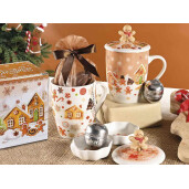 Set 4 cani infuzor ceai Craciun portelan multicolor 8.5x10.5 cm, 350 ml