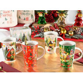 Set 4 cani Craciun portelan multicolor 8.5x12.5 cm, 400 ml