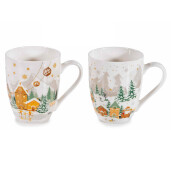 Set 6 cani Craciun portelan multicolor 8x10.5 cm, 350 ml