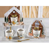 Set 6 cani Craciun portelan multicolor 8x10.5 cm, 350 ml