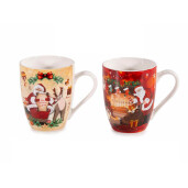 Set 6 cani Mos Craciun portelan multicolor 8x10.5 cm, 350 ml