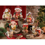 Set 4 cani Craciun portelan multicolor Ø 8 cm x 10,5 H, 300 ml