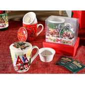 Set 3 cani cu infuzor Craciun portelan multicolor 8x11.5 cm, 300 ml