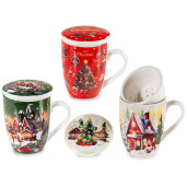Set 3 cani cu infuzor Craciun portelan multicolor 8x11.5 cm, 300 ml