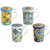 Set 4 cani portelan cu infuzoare ceai in cutii cadou Majolica Ø 8 x 10,5 H, 350 ml