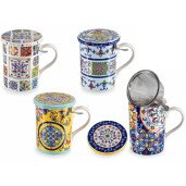 Set 4 cani portelan, 4 infuzoare ceai  8x10.5 cm, 350 ml