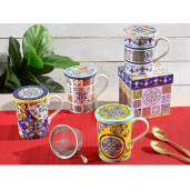 Set 4 cani portelan, 4 infuzoare ceai  8x10.5 cm, 350 ml