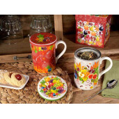 Cana portelan multicolor cu capac, infuzor ceai in cutie cadou Fruits Ø 8 x 10,5 H, 350 ml