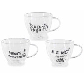 Set 3 cesti sticla fund dublu neagra transparenta Ø 11 cm x 9 H, 300 ml