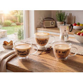 Set 3 cesti sticla fund dublu neagra transparenta Ø 11 cm x 9 H, 300 ml