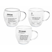 Set 3 cani sticla dubla neagra transparenta Ø 9,5 cm x 9 H, 200 ml