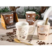 Set 3 cani portelan multicolor in cutii cadou Coffee Ø 8 cm x 10,5 H, 300 ml