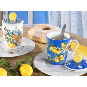 Cana cu capac portelan multicolor Agrumi Ø 8 cm x 10,5 H, 300 ml