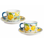 Set 2 cesti cu 2 farfurioare portelan in cutii cadou Lamai Ø 8 cm x 6 H, 250 ml