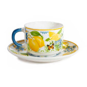 Set 2 cesti cu 2 farfurioare portelan in cutii cadou Lamai Ø 8 cm x 6 H, 250 ml