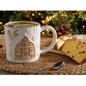 Set 4 cani Craciun ceramica alba maro Ø 9 cm x 9 H, 350 ml