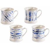 Set 4 cani portelan alb albastru Pesti 8.5x8.5, 280 ml