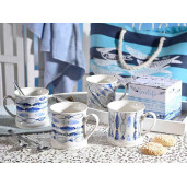 Cana portelan in cutie cadou alb albastru Pesti 8.5x8.5 cm, 280 ml