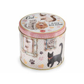 Cana portelan multicolor in cutie cadou metal Pisicuta Ø 8 cm x 10,5 H, 300 ml