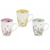 Set 3 cani portelan cu infuzoare ceai in cutii cadou Flowers Ø 8,5 cm x 11 H, 300 ml