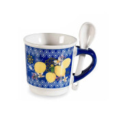 Set cana cu lingurita portelan multicolor Lamai 6x6 cm, 90 ml