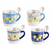 Set 4 cani, 4 lingurite portelan multicolor 6x6 cm, 90 ml