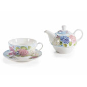 Set ceainic cu ceasca portelan multicolor Hortensii 16 x 10.5 x 14 H, Ø 10,5 x 5,5 H, 350ml, 200 ml