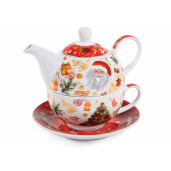 Set ceainic, ceasca Craciun portelan multicolor cm 16 x 10,5 x 13,5 H, 370 ml, 240 ml
