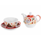 Set ceainic, ceasca Craciun portelan multicolor cm 16 x 10,5 x 13,5 H, 370 ml, 240 ml