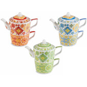 Set 3 ceainice, 3 cesti portelan multicolor 17x10x15 cm 450 ml, 250 ml