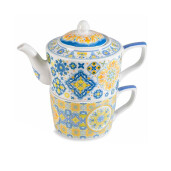 Set 3 ceainice, 3 cesti portelan multicolor 17x10x15 cm 450 ml, 250 ml