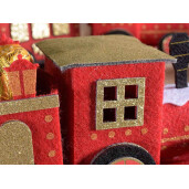 Set 2 Trenulete Craciun textil rosu auriu 34x8x10.5 cm
