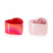 Set 2 vaze flori ceramica rosie, roz irizat Inimioara cm 12 x 11,5 x 7 H