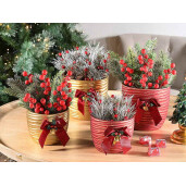 Set 4 ghivece Craciun ceramica aurie rosie Ø 15 cm x 13,5 H, Ø 12 x 9,5 H 