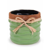 Set 2 vaze flori ceramica verde maro Ø 15 cm x 13 H, Ø 11,5 x 11,5 H