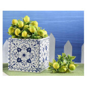 Vaza flori portelan alb albastru Maiolica cm 13 x 13 x 12,5 H